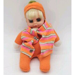 Vintage 1970s Bean Bag 7" Doll Blue Eyed Blond In Pajamas